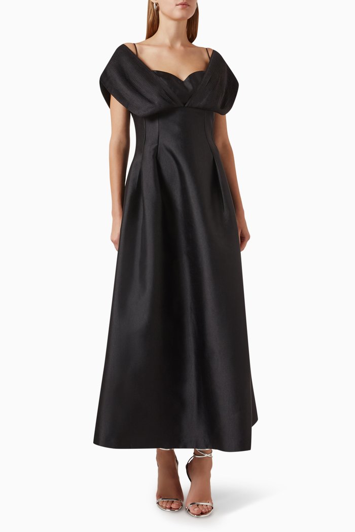 

Pleated Midi Dress in Twisted Woven Fabric, Black