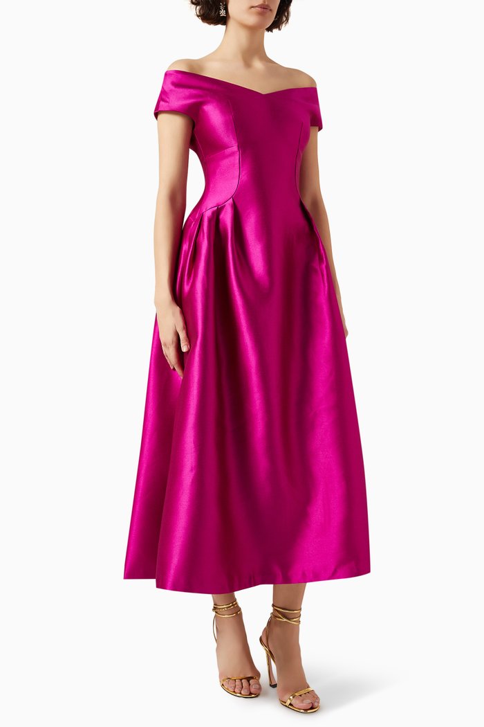 

A-shape Midi Dress in Twisted Woven Fabric, Purple