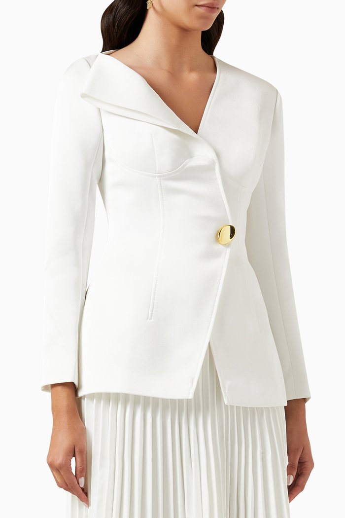Asymmetrical-collar Blazer in 3D Spandex, White