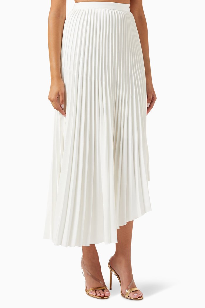 

Asymmetrical Pleated Midi Skirt in 3D Spandex, White