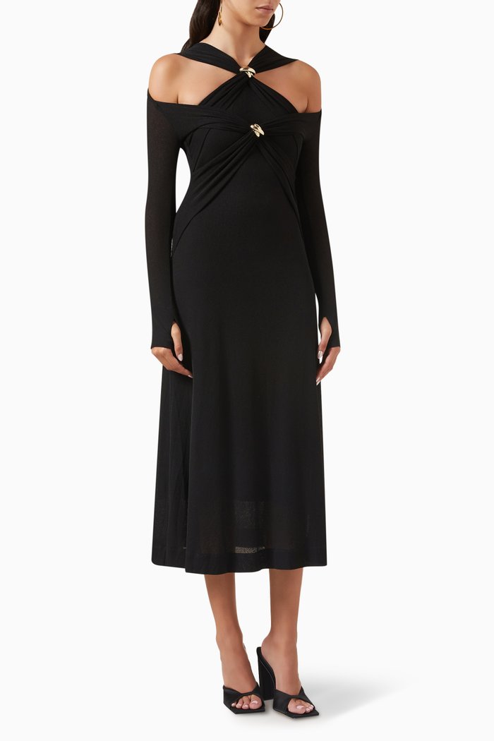 

Off-shoulder Cut-out Midi Dress in Jersey-knit, Black