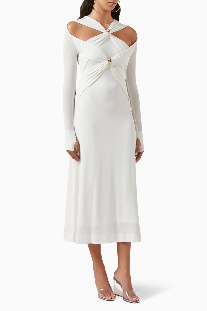 

Off-shoulder Cut-out Midi Dress in Jersey-knit, White