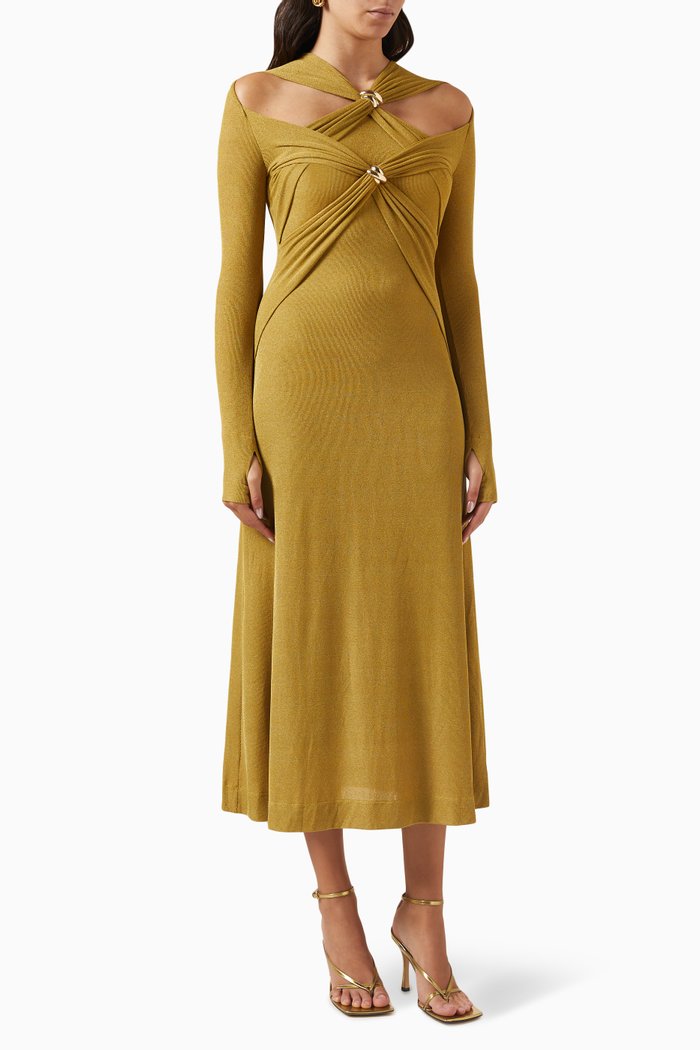 

Off-shoulder Cut-out Midi Dress in Jersey-knit, Yellow
