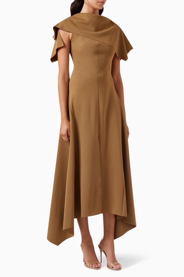

Gathered Asymmetrical Midi Dress in Double-jersey, Brown