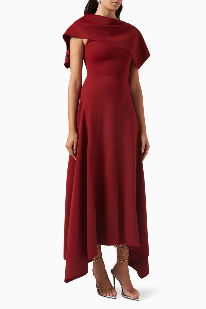 

Gathered Asymmetrical Midi Dress in Double-jersey, Red