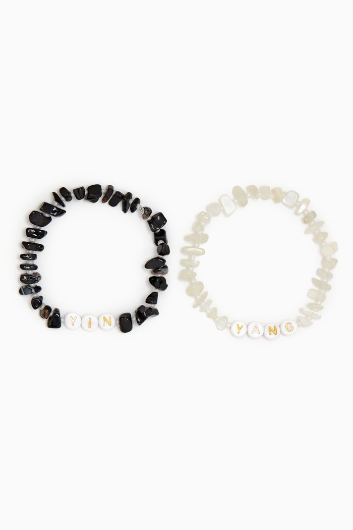 

"Yin & Yang" Black Onyx & Moonstone Crystal Healing Bracelet Duo, Multicolour