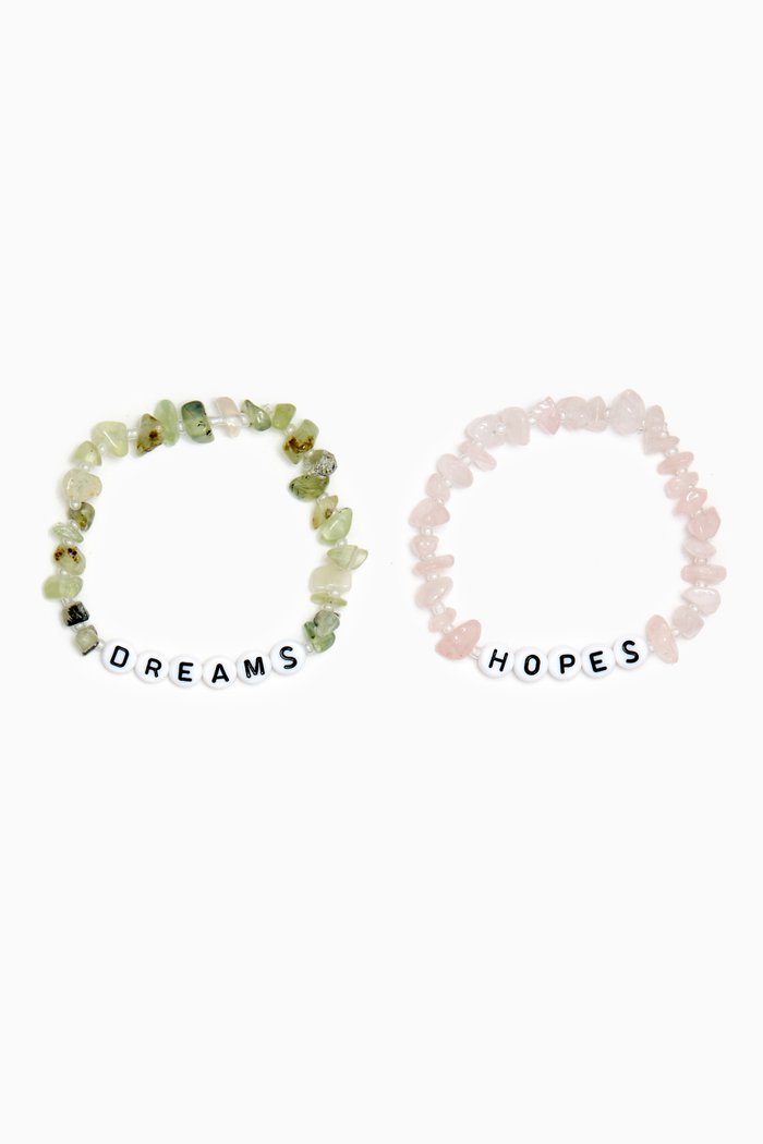 

"Hopes & Dreams" Rose Quartz & Prehnite Crystal Healing Bracelet Duo, Multicolour