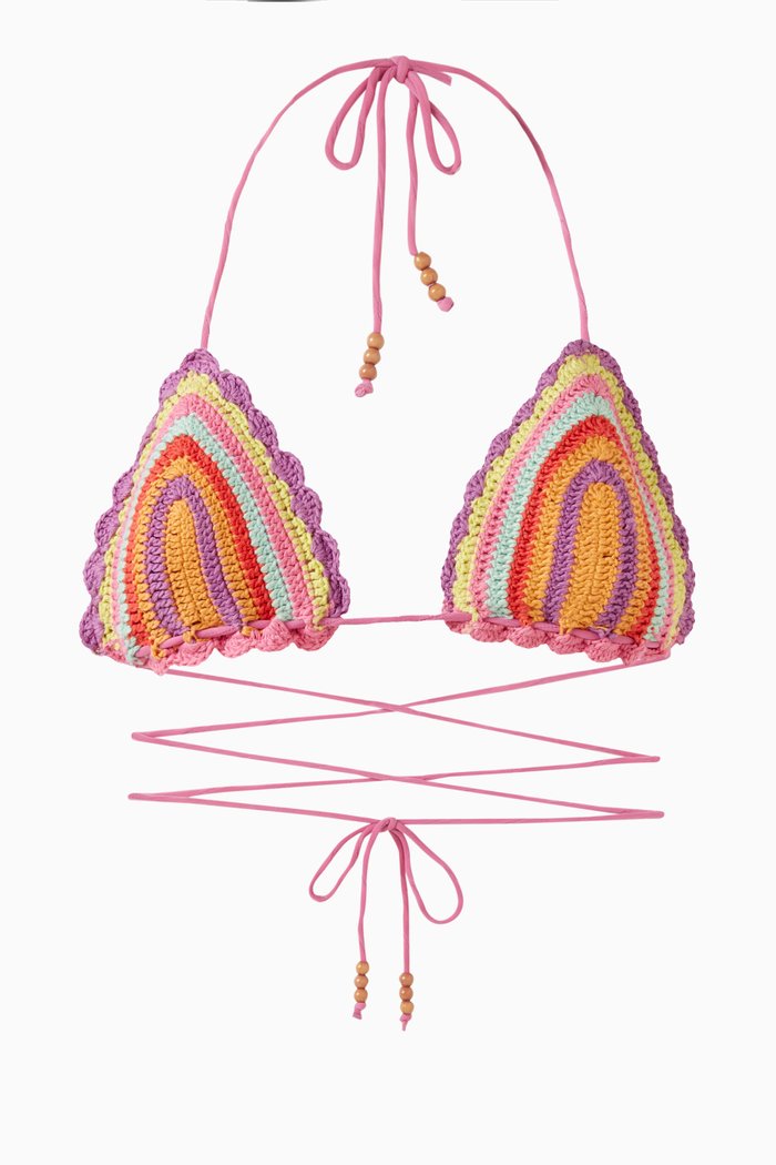 

Crochet Long Tie Bikini Top, Multicolour