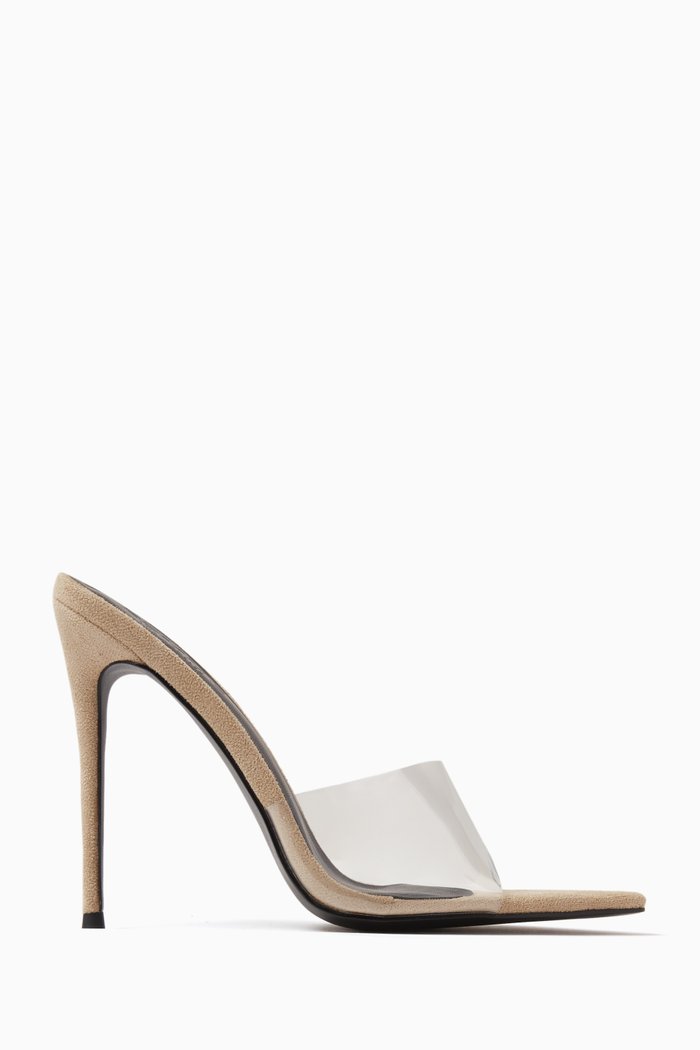 

Gianni 120 Mule Sandals in PVC & Vegan Kid Suede, Neutral
