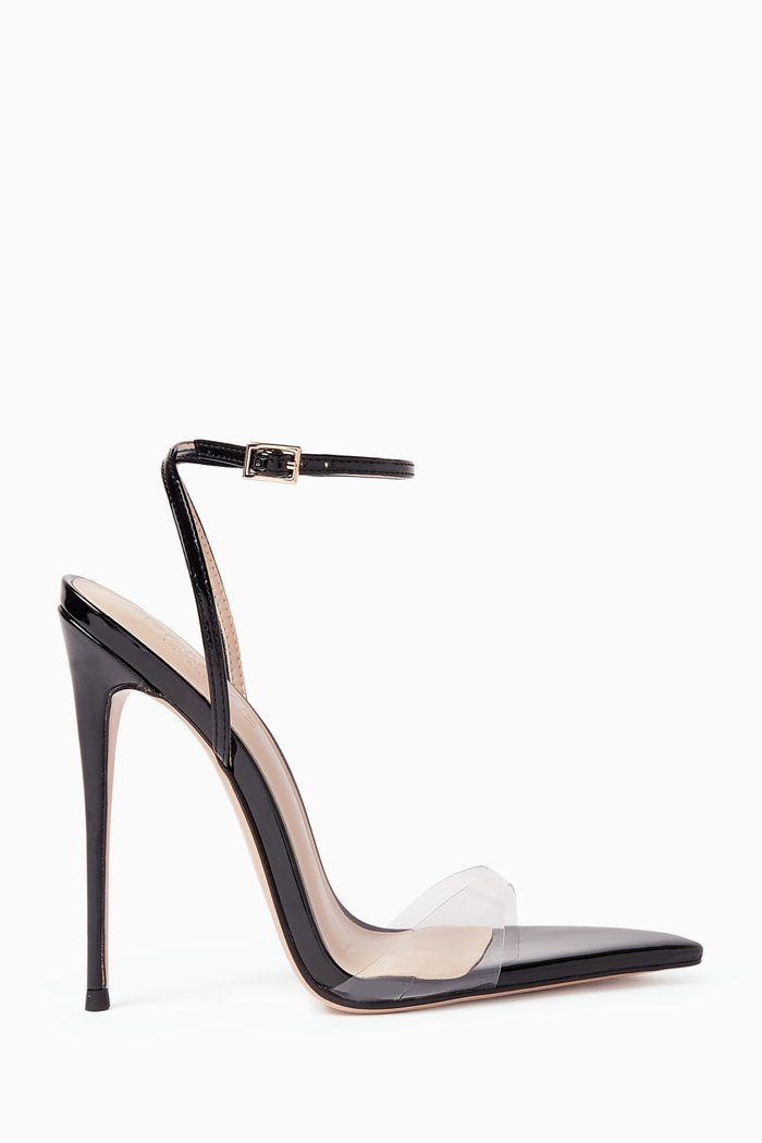 

Gianni 120 Mule Sandals in PVC & Vegan Kid Suede, Black
