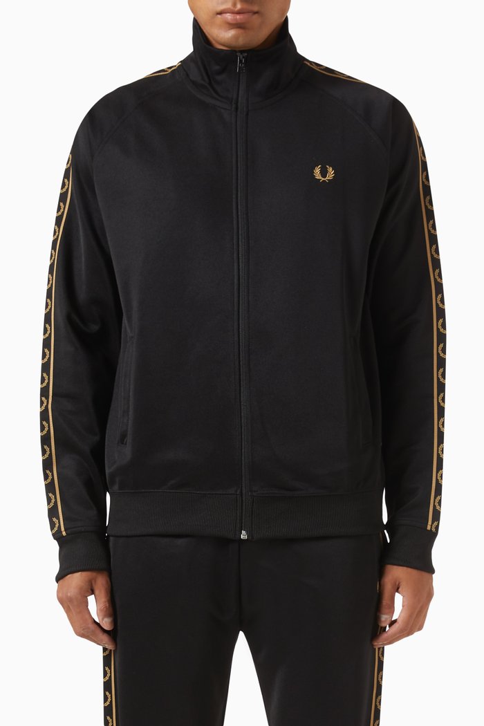 Contrast Tape Track Jacket in Cotton Blend, Black