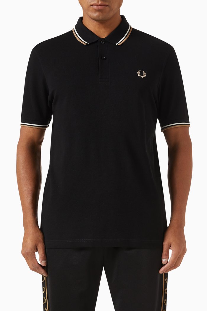 

Twin Tipped Polo Shirt in Cotton Piqué, Black