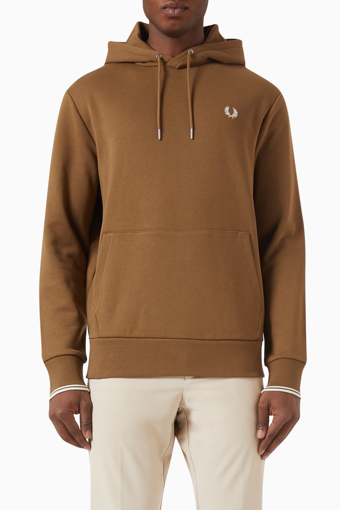 Tipped Hoodie in Fleece, Brown