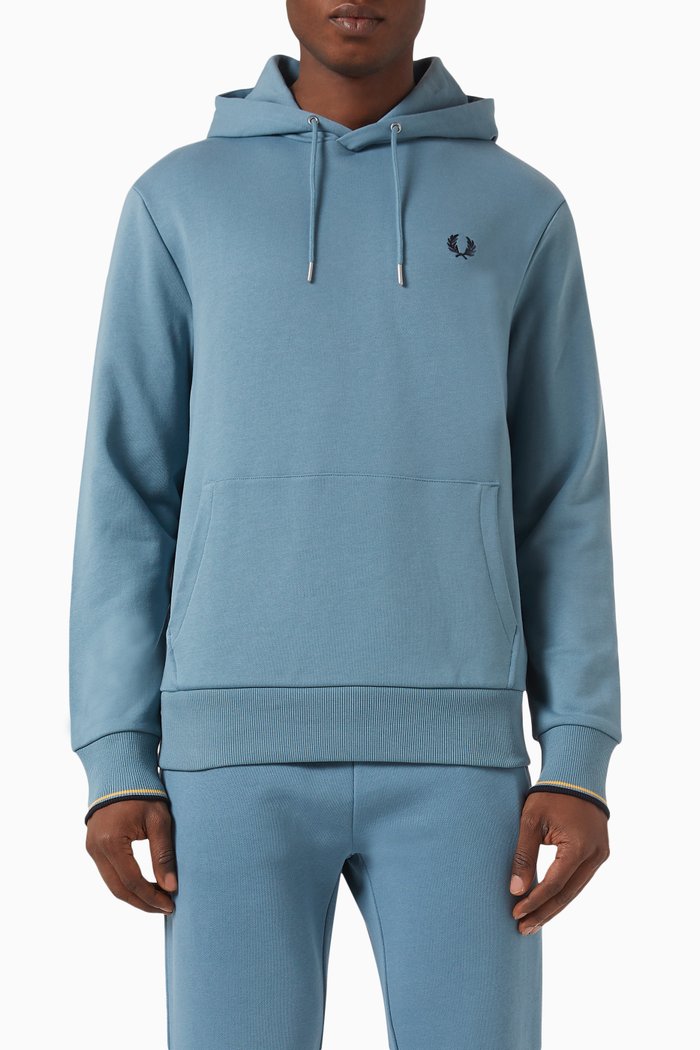 

Tipped Hoodie in Fleecd, Blue