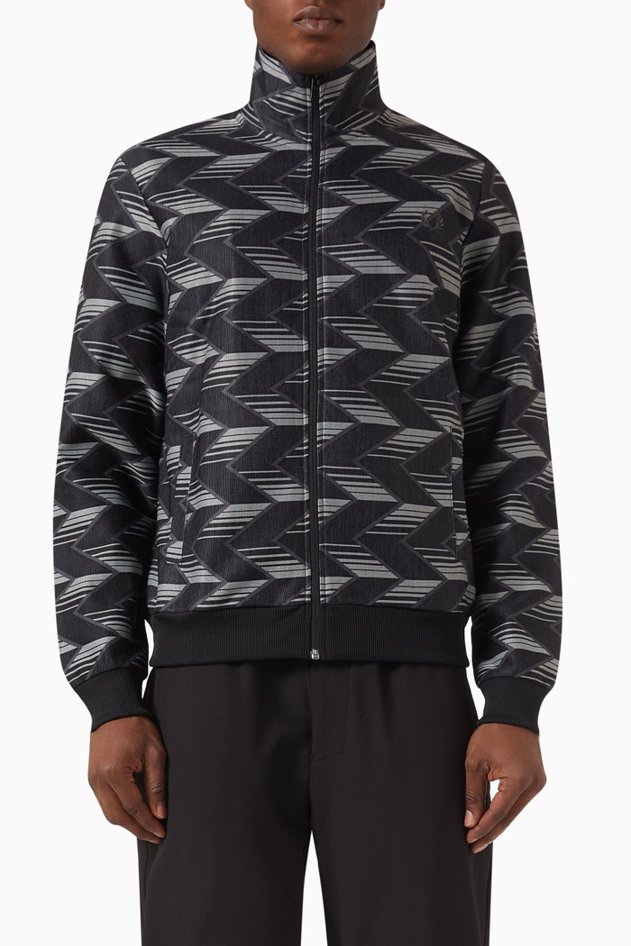 

Chevron Striped Track Jacket in Cotton Blend, Black