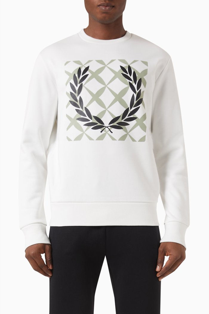 

Cross Stitch Print Sweater in Cotton Blend, White