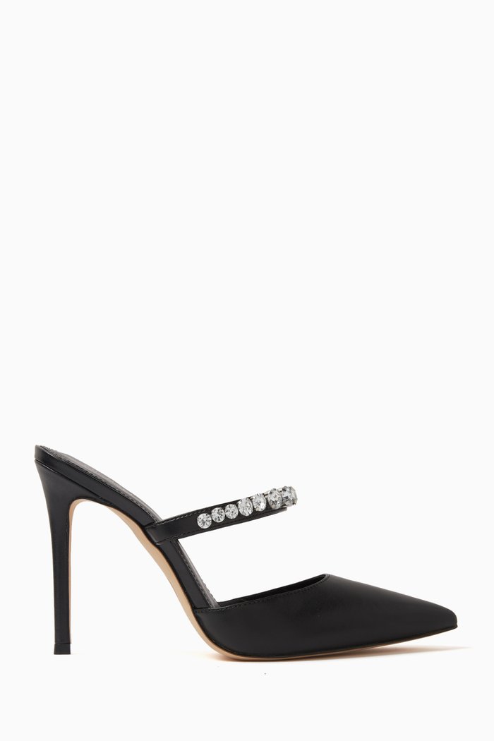 

Jessa 100 Embellished Mules in Leather, Black