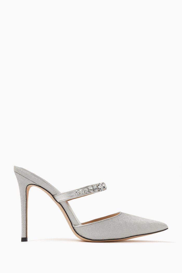 

Jessa Embellished Mule Pumps in Glitter Mesh, Silver