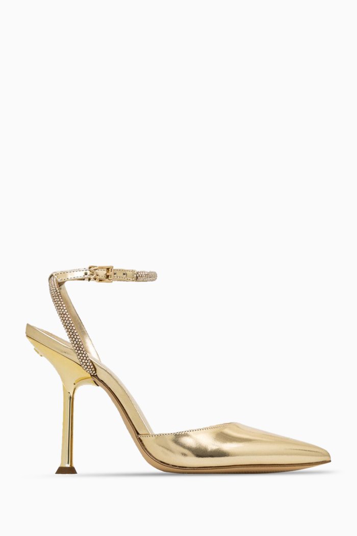 

Imani 100 Crystal-embellished Pumps in Metallic Leather, Gold