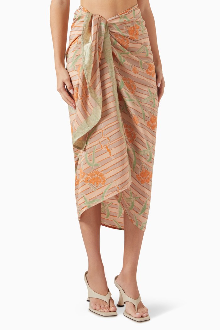Printed Sarong in Silk, Orange