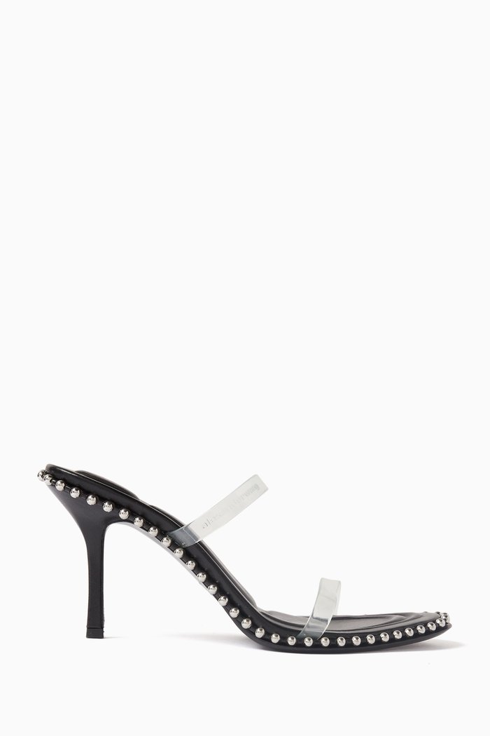 

Noval 85 Mule Sandals in Plexi & Leather, Black
