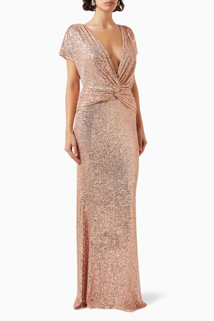 

Plunge-neck Sequin-embellished Gown, Pink
