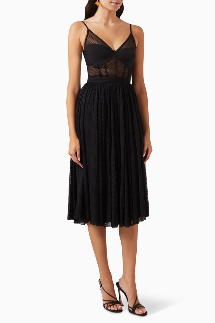 

Bustier Midi Dress in Tulle, Black