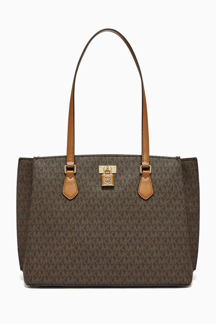 

Large Ruby Tote Bag in Logo Canvas, Brown