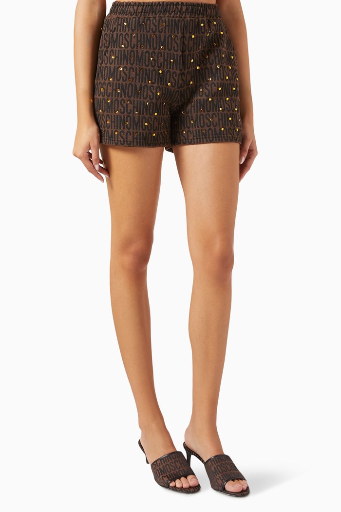

Allover Logo Shorts in Cotton-blend, Brown
