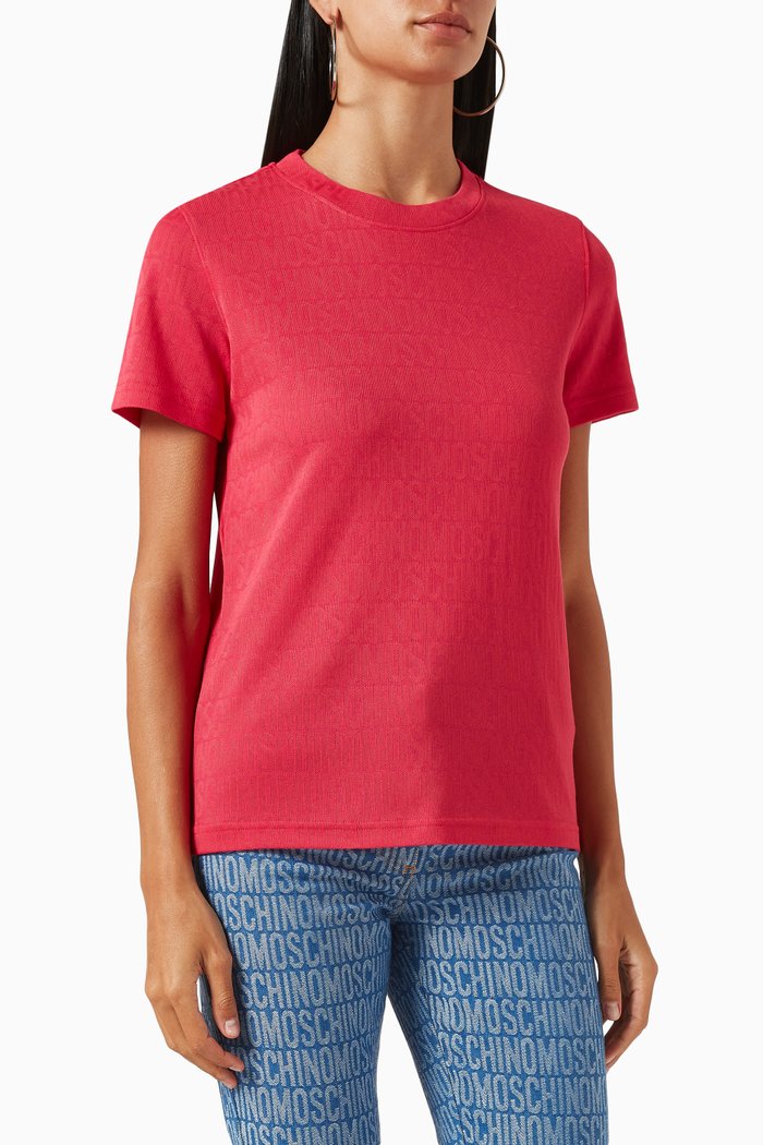 All-over Logo T-shirt in Cotton-blend Jersey, Pink
