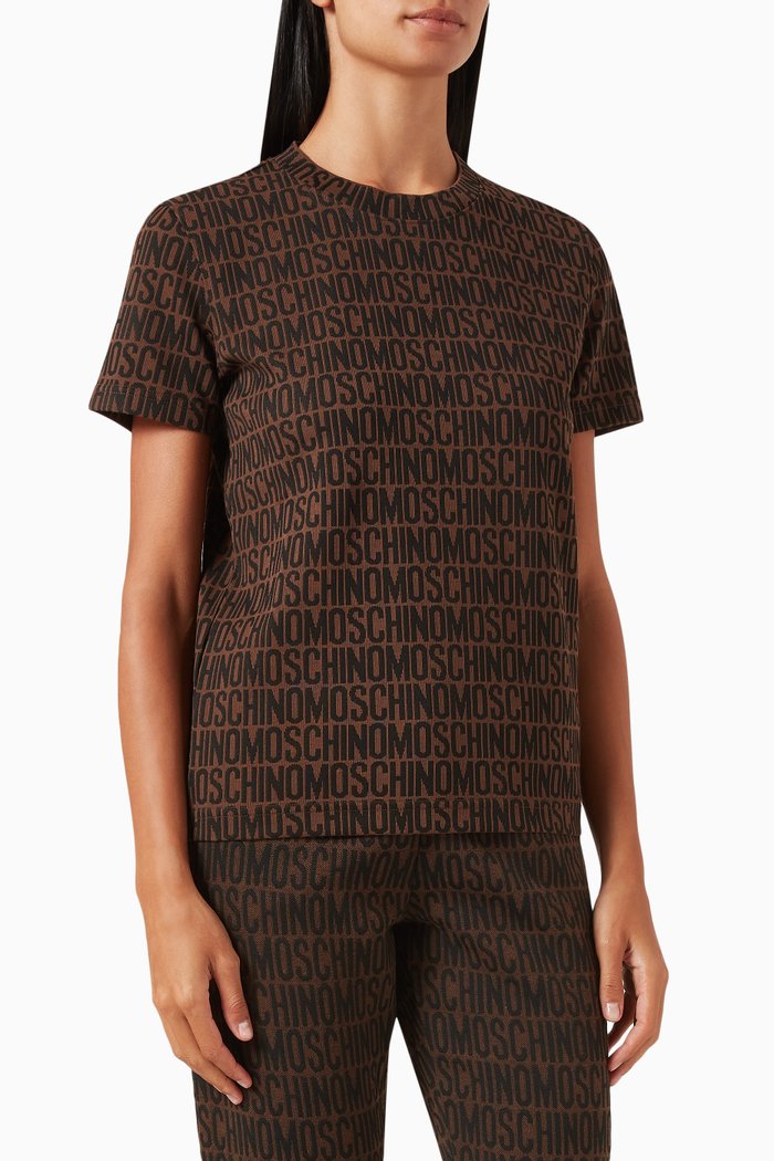 All-over Logo T-shirt in Cotton-blend Jersey, Brown