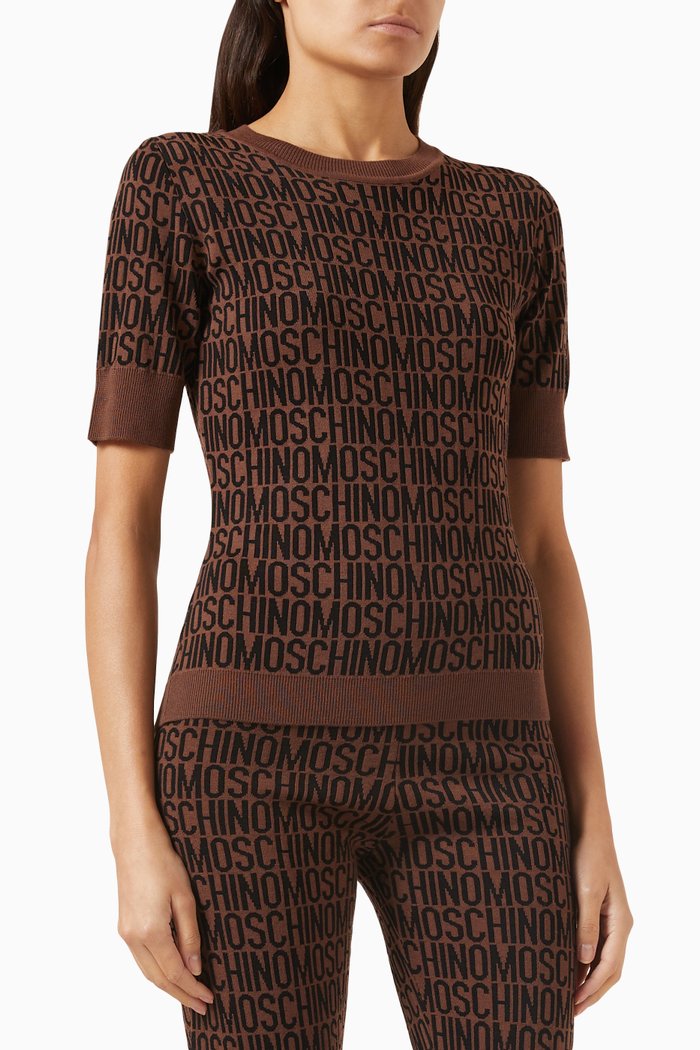 

Allover Logo Top in Wool, Brown