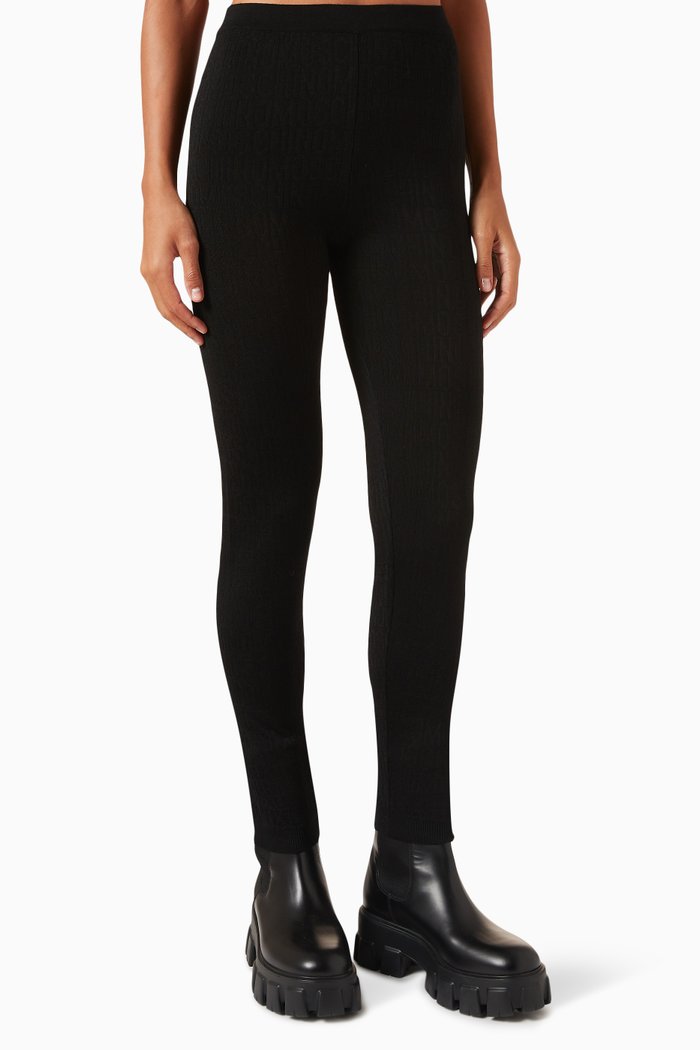 

All-over Logo Leggings in Wool-blend Knit, Black