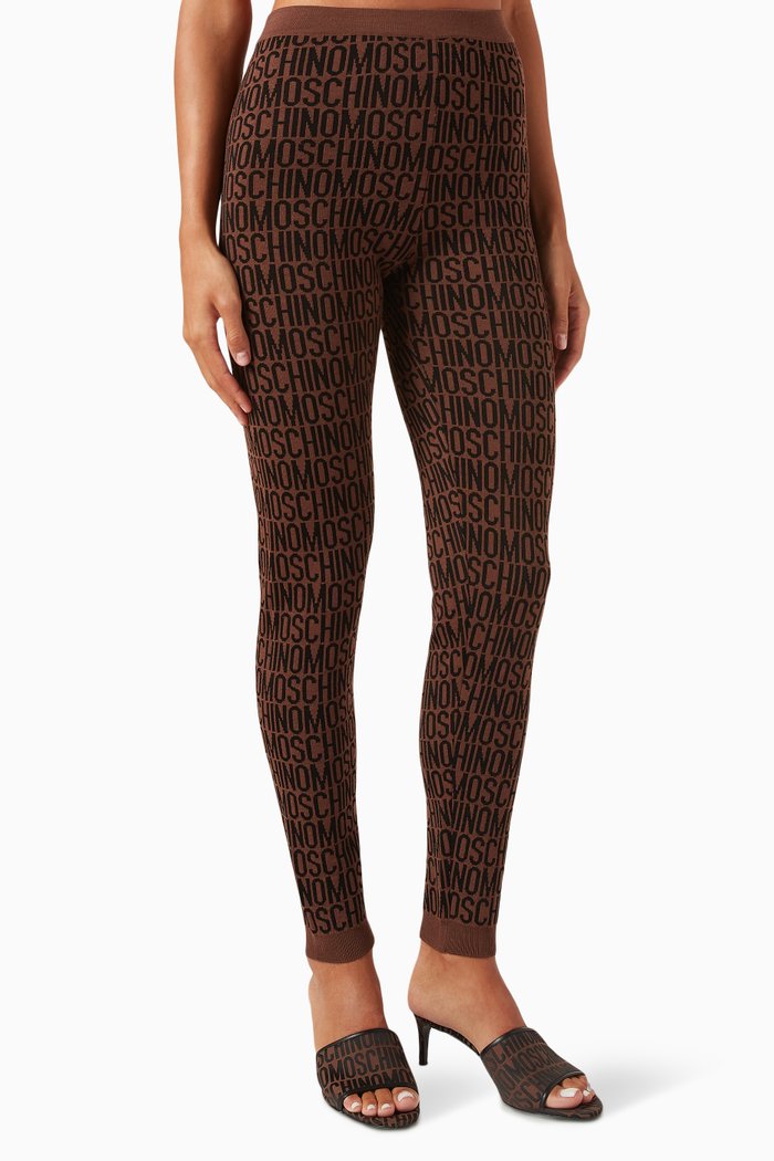 

All-over Logo Leggings in Wool-blend Knit, Brown