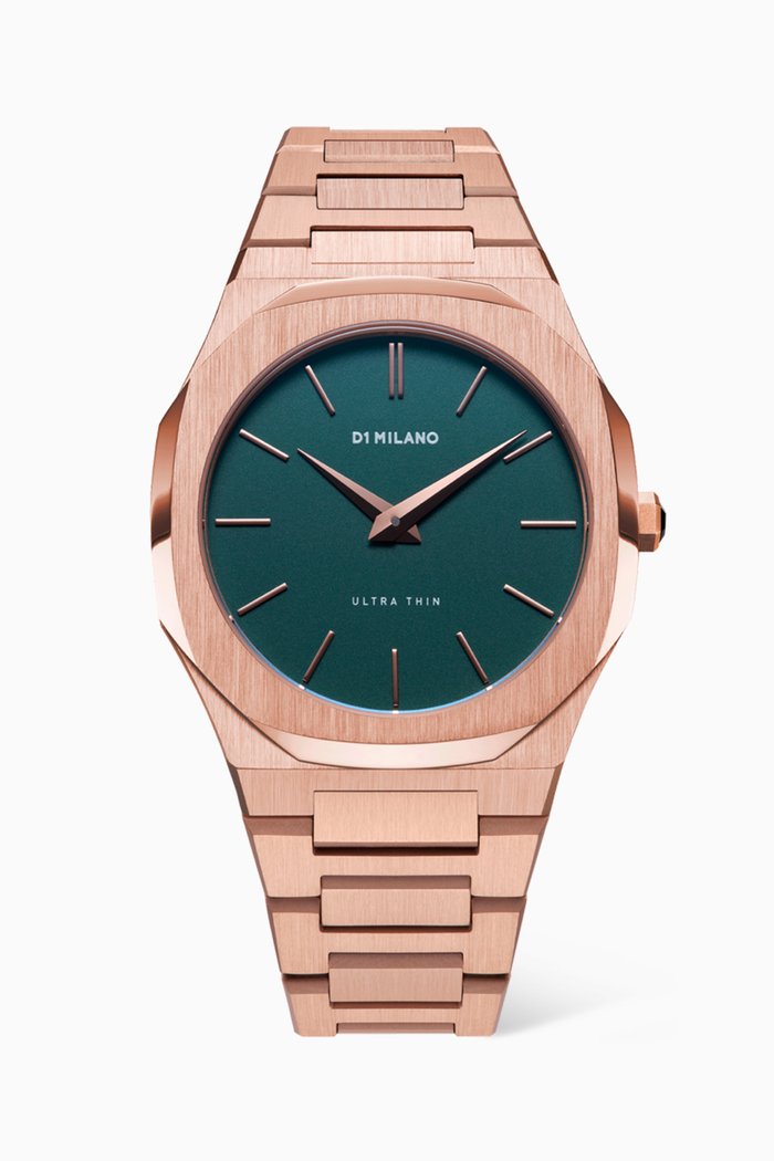

Ultra Thin Quartz Rose Gold Stainless Steel Watch, 38mm, Green