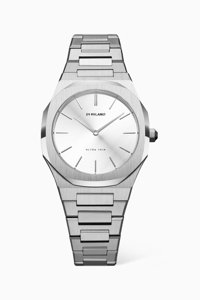 Ultra Thin Quartz Stainless Steel Watch, 34mm, Silver