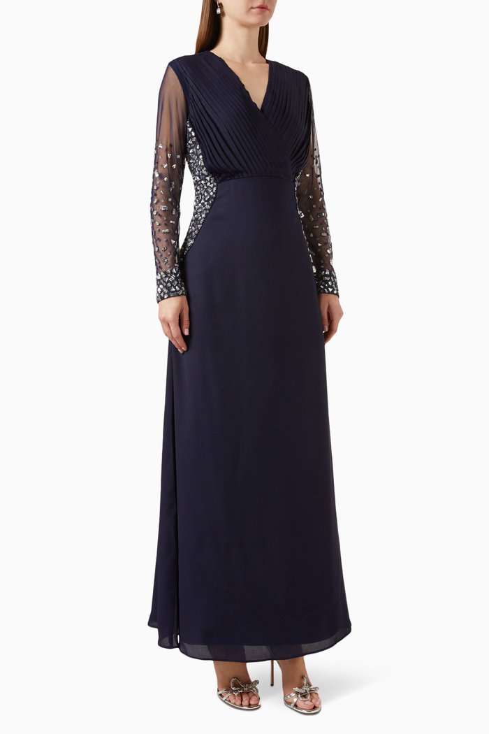 

Embellished Gown in Crepe, Blue