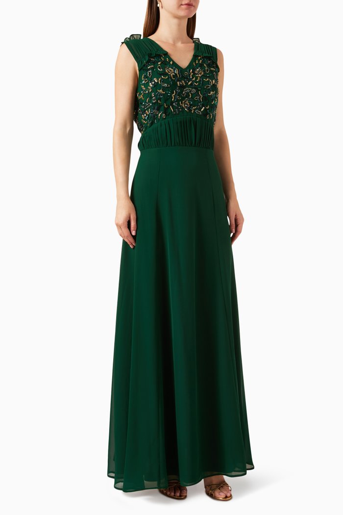 

Embellished Gown in Georgette, Green