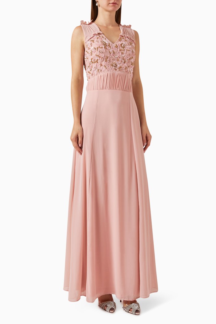 Embellished Gown in Georgette, Pink