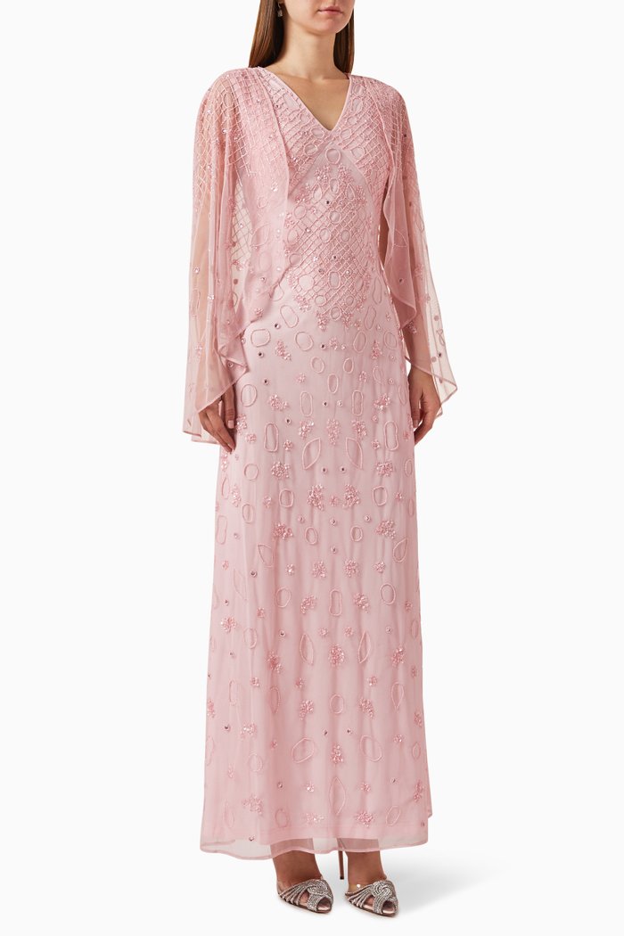 

Beaded Cape Gown in Tulle, Pink