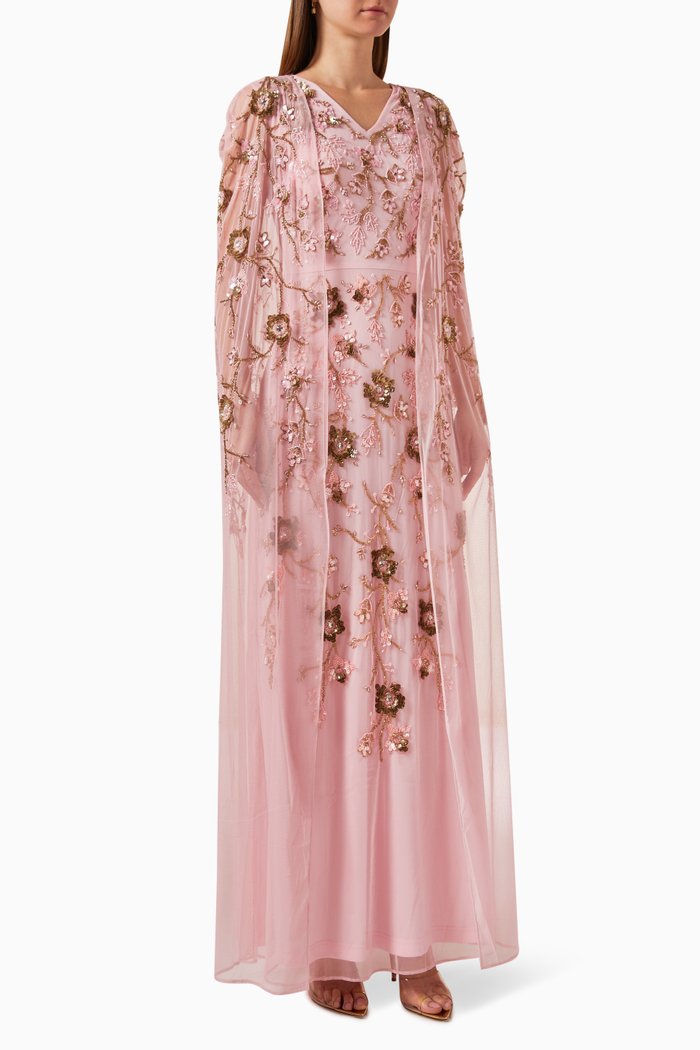 

Beaded Cape Gown in Tulle, Pink