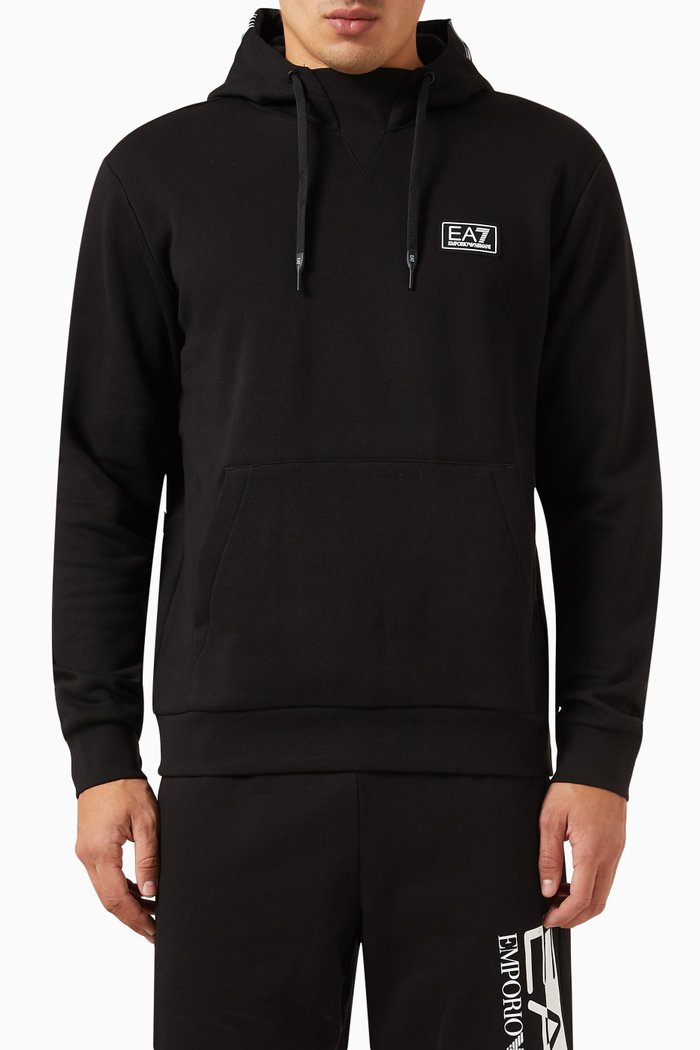 Logo Patch Hoodie in Cotton-Blend, Black