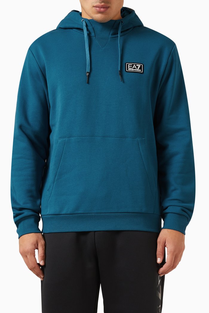 Logo Patch Hoodie in Cotton-Blend, Blue