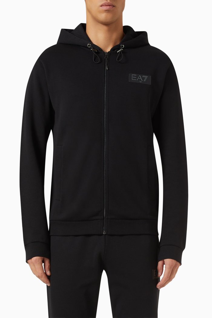

Zip-up Hoodie in Cotton Jersey, Black