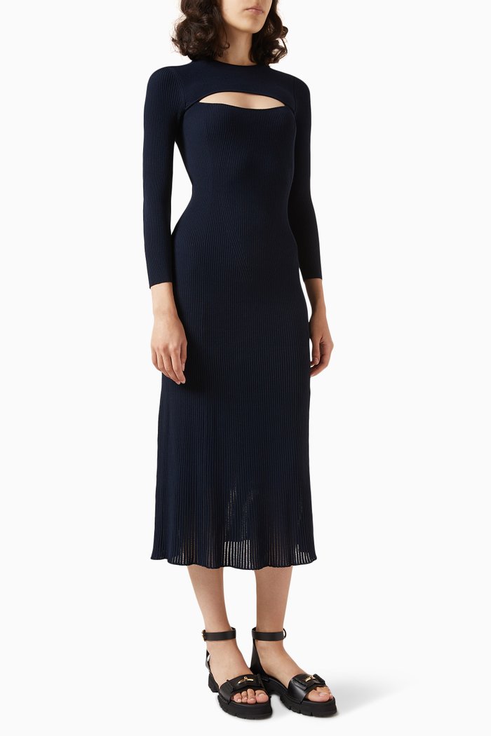 

Cutout Maxi Dress in Ribbed Knit, Blue