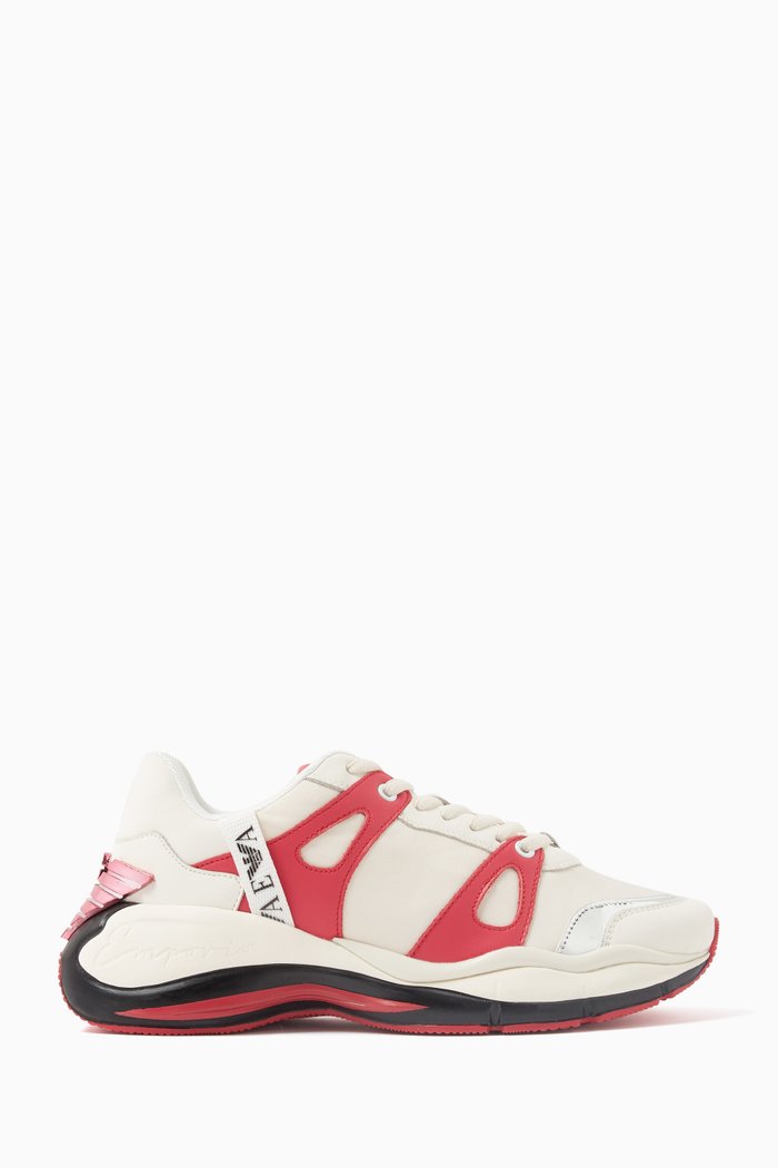 

Eagle Logo Sneakers in Mesh and Leather, White