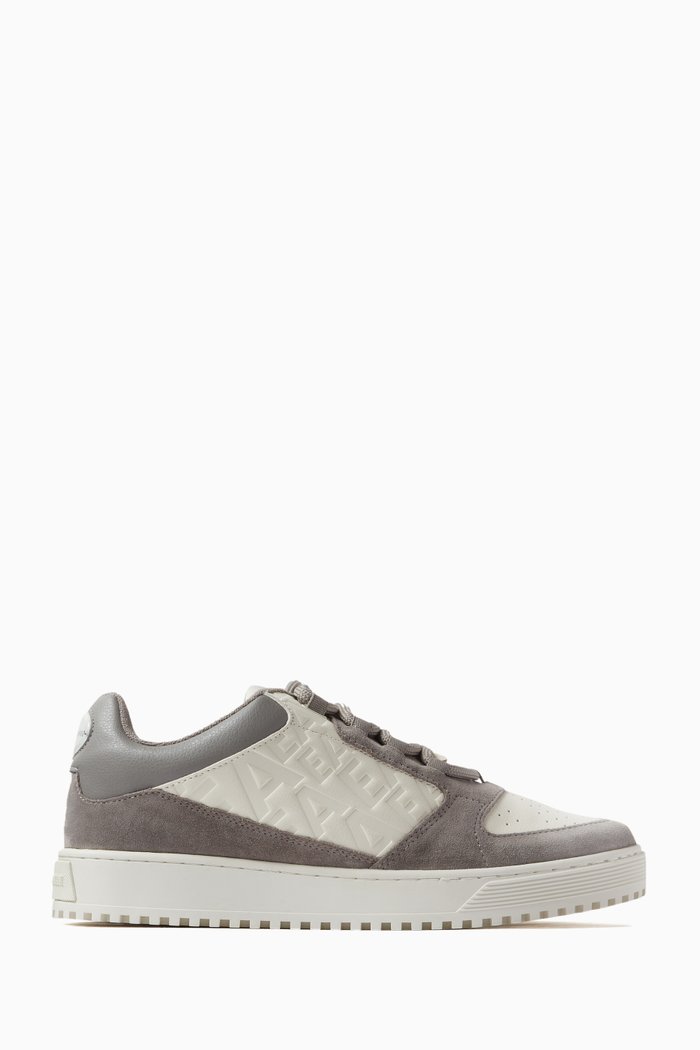 

EA Embossed Logo Sneakers in Suede & Leather, Grey