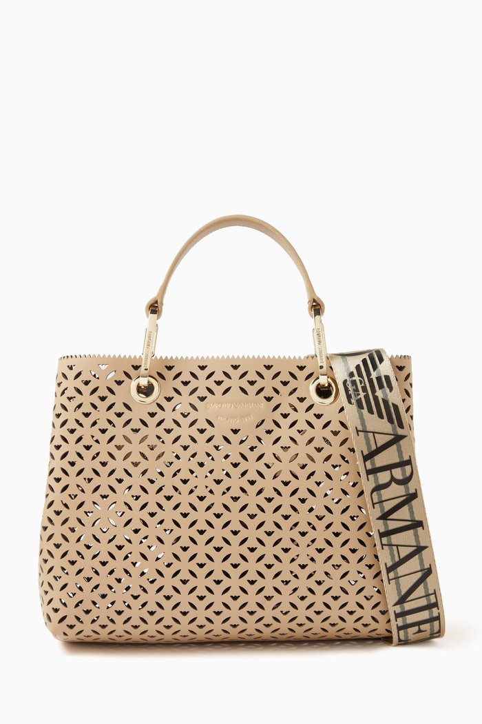 

Small MyEA Tote Bag in Perforated Faux-leather, Neutral