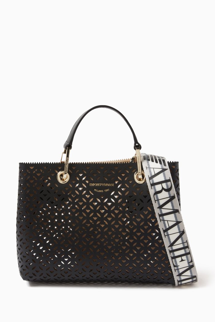 

Small MyEA Tote Bag in Perforated Faux-leather, Black