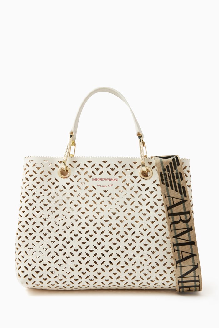 

Small MyEA Tote Bag in Perforated Faux-leather, White